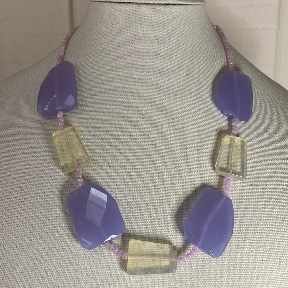 Chunky purple and beige bead necklace